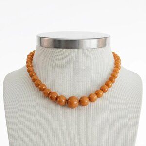Butterscotch Bakelite Knotted Graduated Bead Strand 14K Gold Clasp, 18" L, J436